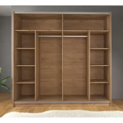 Meubella - Kledingkast Saturn - Eiken - Zwart - 217 cm - Met spiegel