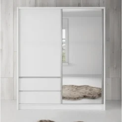 Meubella - Kledingkast Sento - Wit - 180 cm - Met spiegel New