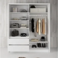 Meubella - Kledingkast Sento - Wit - 180 cm - Met spiegel New