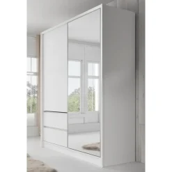 Meubella - Kledingkast Sento - Wit - 180 cm - Met spiegel New