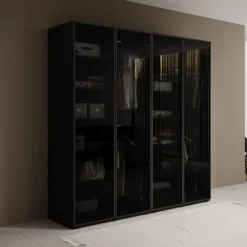 Meubella - Kledingkast Shelton - Zwart 1 - 202 cm - Met glas Best