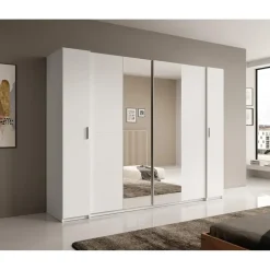 Meubella - Kledingkast Stoke - Wit - 270 cm - Met spiegel