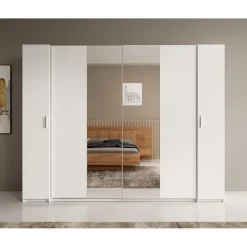 Meubella - Kledingkast Stoke - Wit - 270 cm - Met spiegel