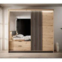 Meubella - Kledingkast Tasha - Eiken - Antraciet - 220 cm - Met spiegel Sale