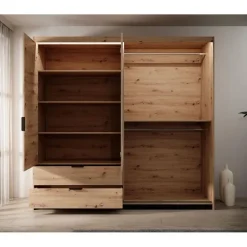 Meubella - Kledingkast Tasha - Eiken - Antraciet - 220 cm - Met spiegel Sale