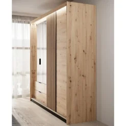 Meubella - Kledingkast Tasha - Eiken - Antraciet - 220 cm - Met spiegel Sale