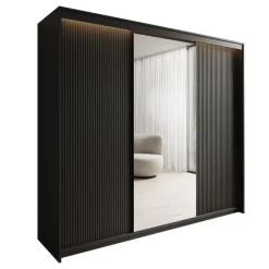 Meubella - Kledingkast Timoteo - Zwart - 250 cm - Met spiegel Outlet