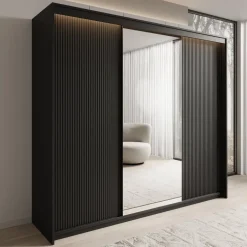 Meubella - Kledingkast Timoteo - Zwart - 250 cm - Met spiegel Outlet