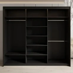 Meubella - Kledingkast Timoteo - Zwart - 250 cm - Met spiegel Outlet