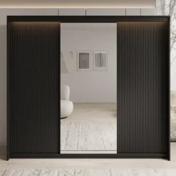 Meubella - Kledingkast Timoteo - Zwart - 250 cm - Met spiegel Outlet