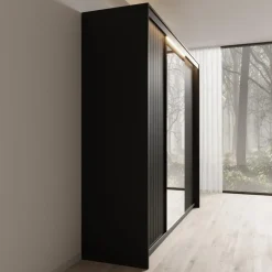 Meubella - Kledingkast Timoteo - Zwart - 250 cm - Met spiegel Outlet