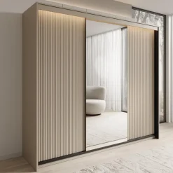 Meubella - Kledingkast Timoteo - Beige - 250 cm - Met spiegel Clearance