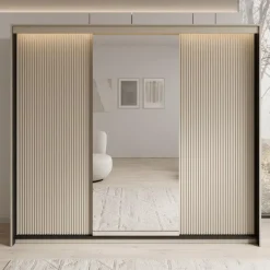 Meubella - Kledingkast Timoteo - Beige - 250 cm - Met spiegel Clearance