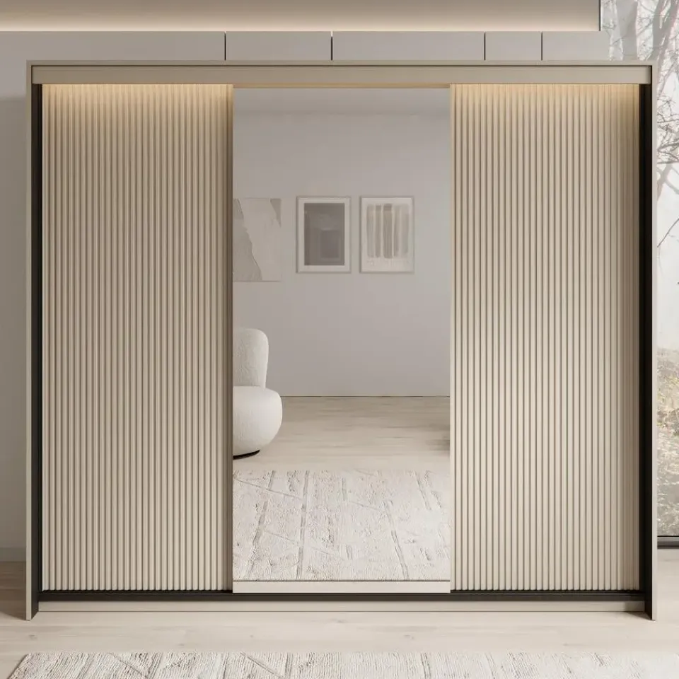 Meubella - Kledingkast Timoteo - Beige - 250 cm - Met spiegel Clearance