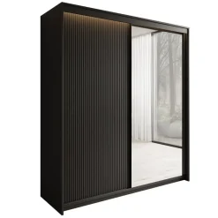 Meubella - Kledingkast Timoteo - Zwart - 200 cm - Met spiegel Best