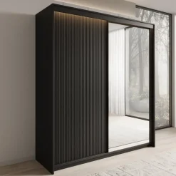 Meubella - Kledingkast Timoteo - Zwart - 200 cm - Met spiegel Best