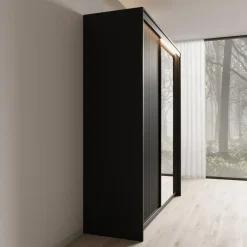 Meubella - Kledingkast Timoteo - Zwart - 200 cm - Met spiegel Best