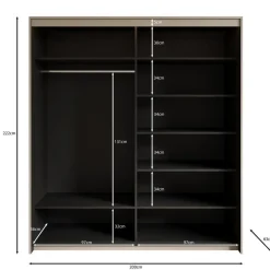 Meubella - Kledingkast Timoteo - Zwart - 200 cm - Met spiegel Best