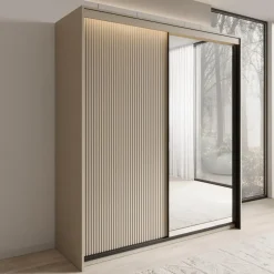 Meubella - Kledingkast Timoteo - Beige - 200 cm - Met spiegel Discount