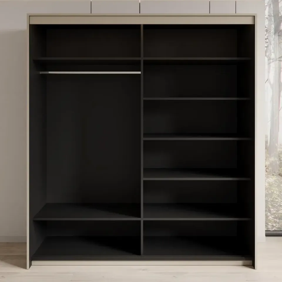 Meubella - Kledingkast Timoteo - Beige - 200 cm - Met spiegel Discount