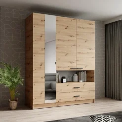 Meubella - Kledingkast Tobin - Eiken - 158 cm - Met spiegel Hot