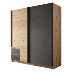 Meubella - Kledingkast Ulan - Eiken - Grijs - 181 cm Outlet