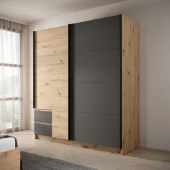 Meubella - Kledingkast Ulan - Eiken - Grijs - 181 cm Outlet