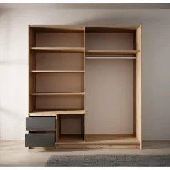 Meubella - Kledingkast Ulan - Eiken - Grijs - 181 cm Outlet