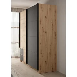 Meubella - Kledingkast Ulan - Eiken - Grijs - 181 cm Outlet