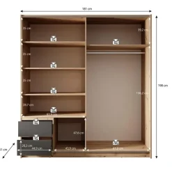 Meubella - Kledingkast Ulan - Eiken - Grijs - 181 cm Outlet