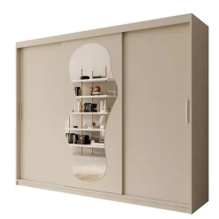 Meubella - Kledingkast Ulysses - Beige - 250 cm - Met spiegel Clearance