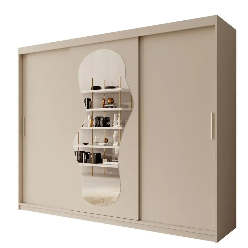 Meubella - Kledingkast Ulysses - Beige - 250 cm - Met spiegel Clearance