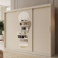 Meubella - Kledingkast Ulysses - Beige - 250 cm - Met spiegel Clearance