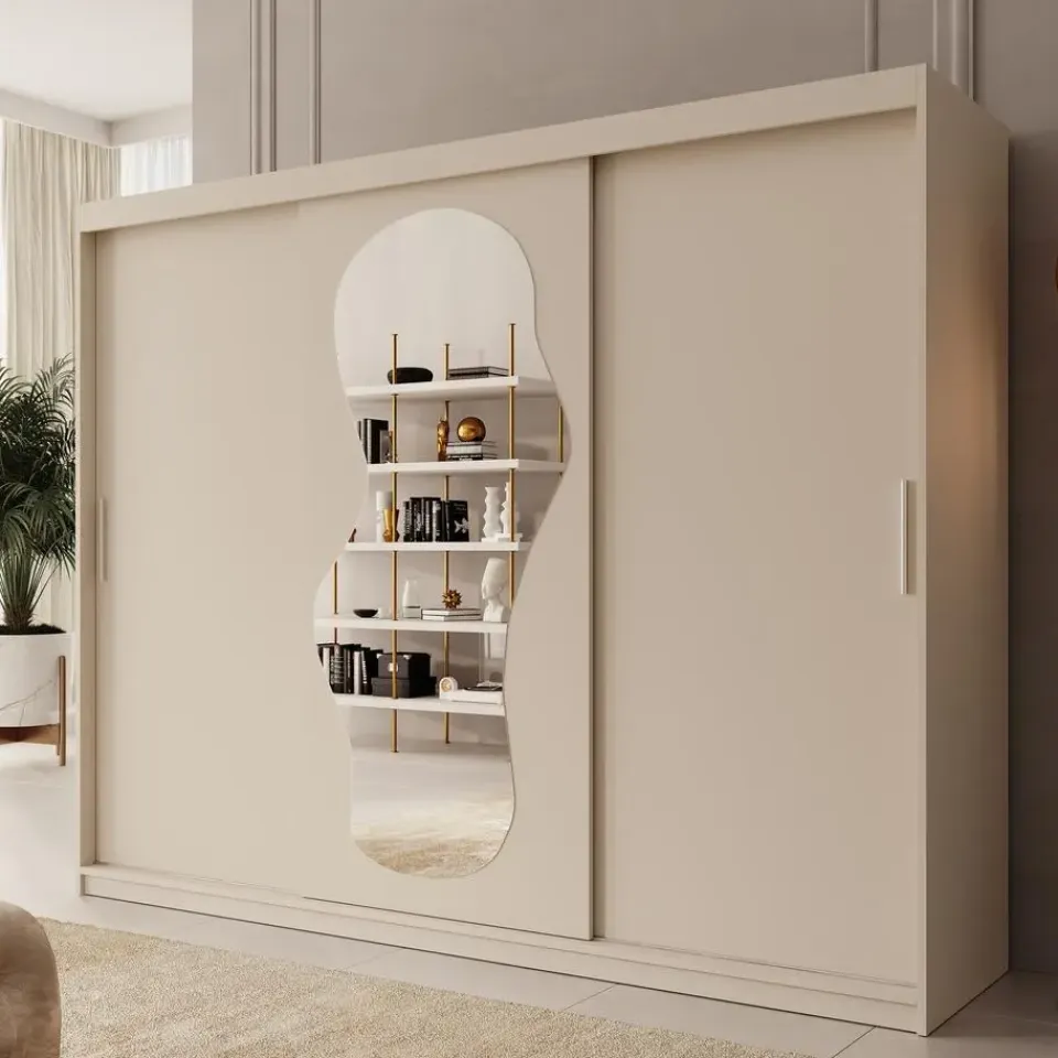 Meubella - Kledingkast Ulysses - Beige - 250 cm - Met spiegel Clearance