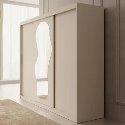 Meubella - Kledingkast Ulysses - Beige - 250 cm - Met spiegel Clearance