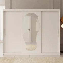 Meubella - Kledingkast Ulysses - Wit - 250 cm - Met spiegel Clearance