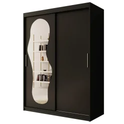 Meubella - Kledingkast Ulysses - Zwart - 150 cm - Met spiegel Discount