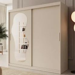 Meubella - Kledingkast Ulysses - Beige - 200 cm - Met spiegel Outlet