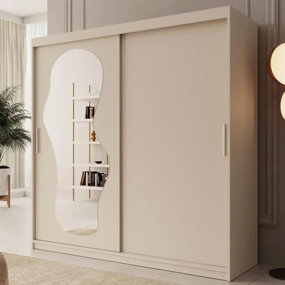 Meubella - Kledingkast Ulysses - Beige - 200 cm - Met spiegel Outlet