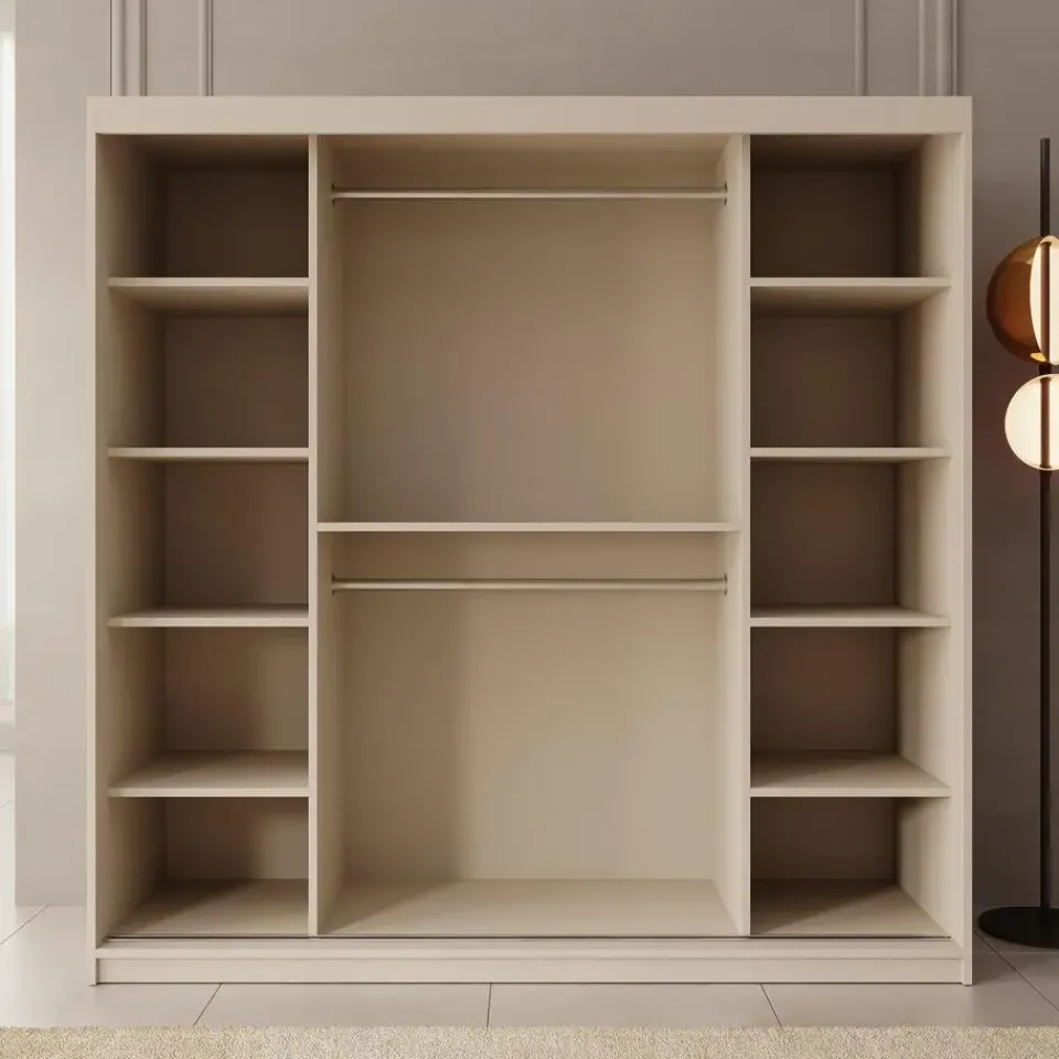 Meubella - Kledingkast Ulysses - Beige - 200 cm - Met spiegel Outlet