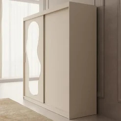 Meubella - Kledingkast Ulysses - Beige - 200 cm - Met spiegel Outlet