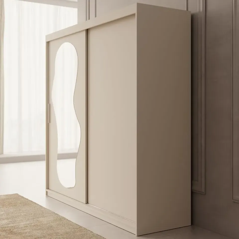 Meubella - Kledingkast Ulysses - Beige - 200 cm - Met spiegel Outlet