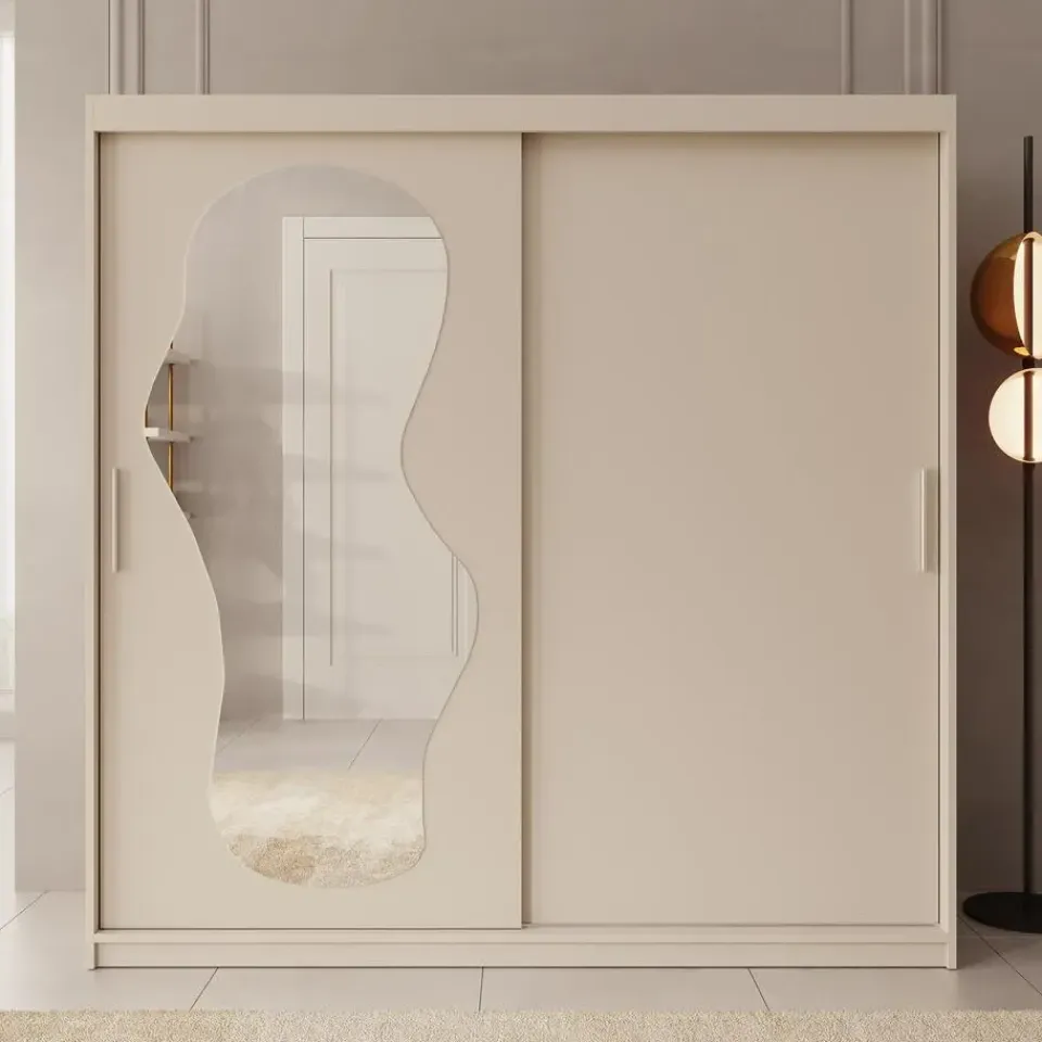 Meubella - Kledingkast Ulysses - Beige - 200 cm - Met spiegel Outlet