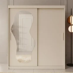 Meubella - Kledingkast Ulysses - Beige - 180 cm - Met spiegel Sale