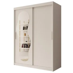 Meubella - Kledingkast Ulysses - Wit - 150 cm - Met spiegel