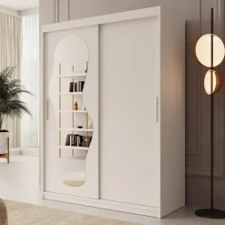 Meubella - Kledingkast Ulysses - Wit - 150 cm - Met spiegel