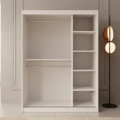 Meubella - Kledingkast Ulysses - Wit - 150 cm - Met spiegel