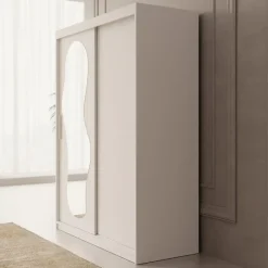 Meubella - Kledingkast Ulysses - Wit - 150 cm - Met spiegel