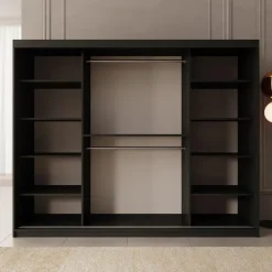 Meubella - Kledingkast Ulysses - Zwart - 250 cm - Met spiegel Outlet