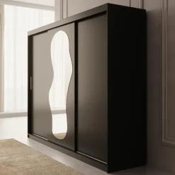 Meubella - Kledingkast Ulysses - Zwart - 250 cm - Met spiegel Outlet